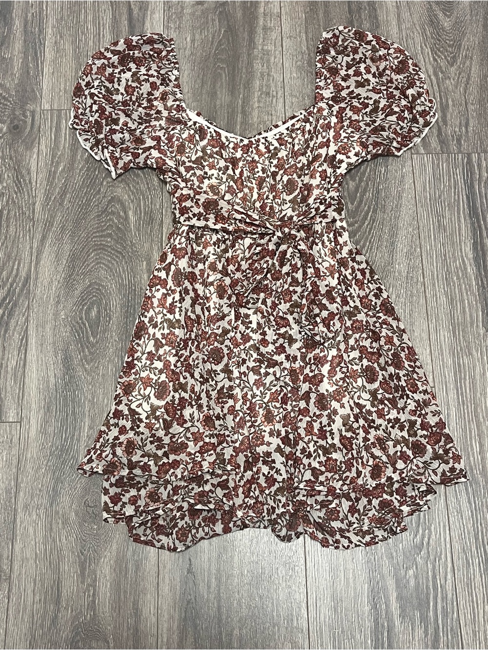 Thirty Thirty Floral Tiered Mini Dress Cottagecore Ruffle Babydoll Dress - Picture 3 of 6